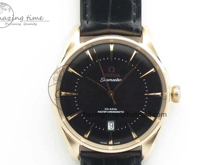 0509 Sophisticated Seamaster Edizione Venezia RG Best Edition Black Dial On Leather Strap A 8125